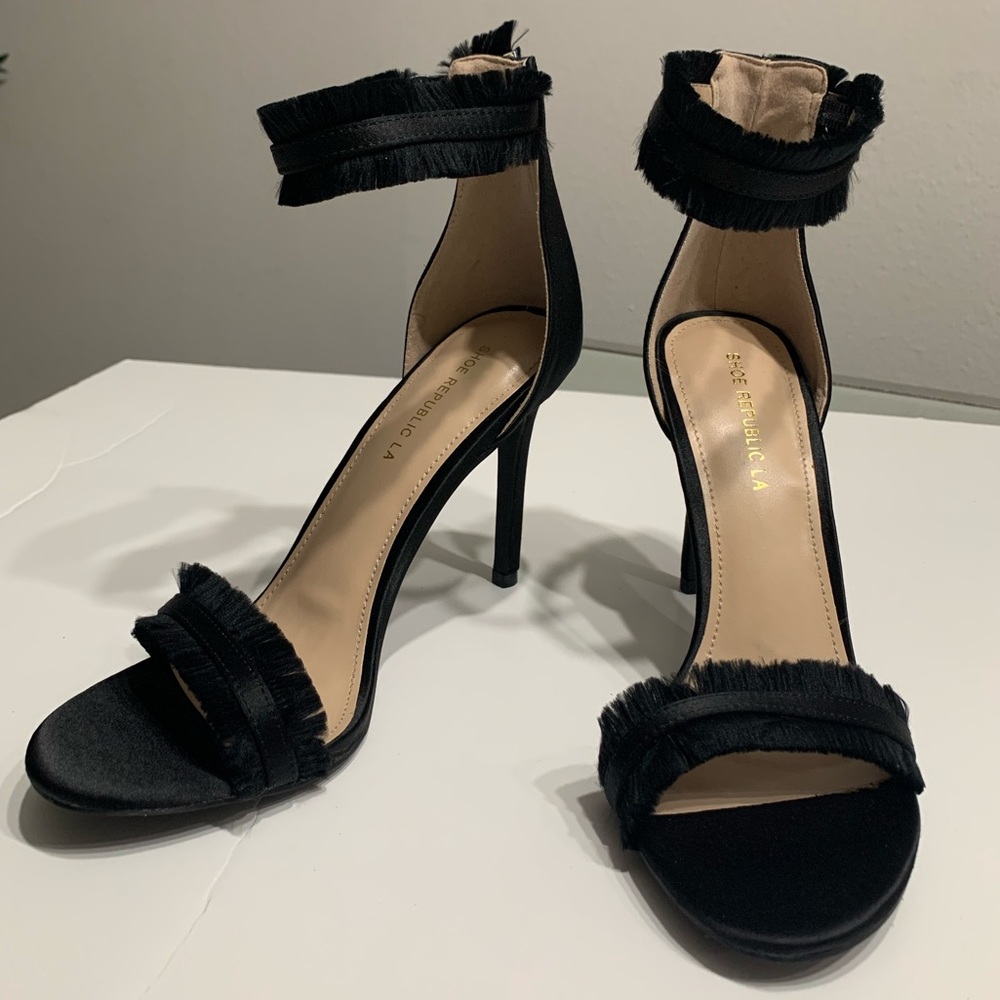 Satin and fringe heels